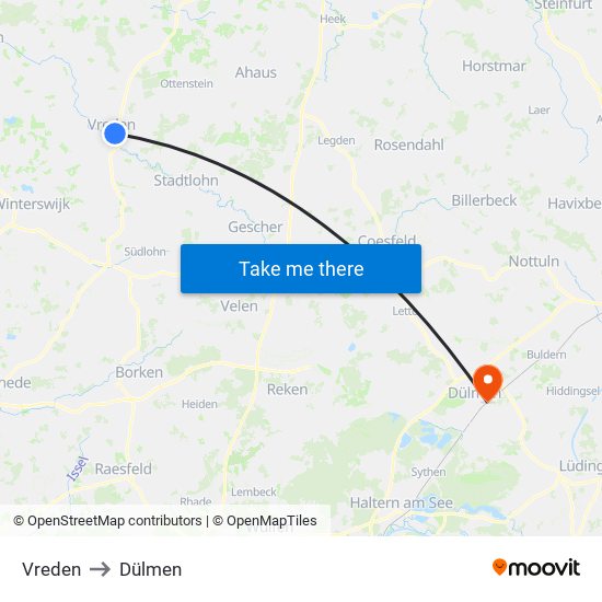 Vreden to Dülmen map