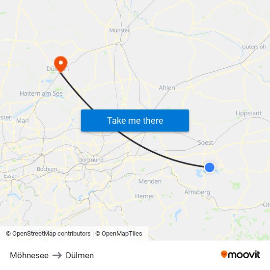 Möhnesee to Dülmen map