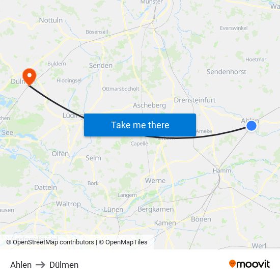 Ahlen to Dülmen map