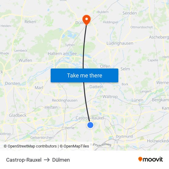 Castrop-Rauxel to Dülmen map