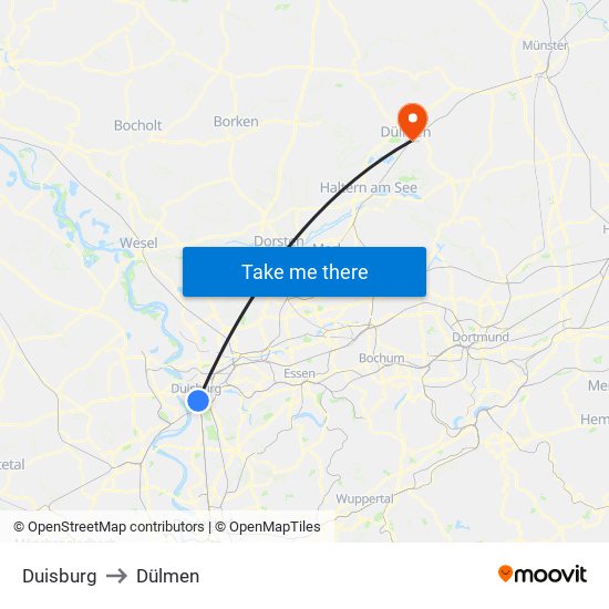 Duisburg to Dülmen map