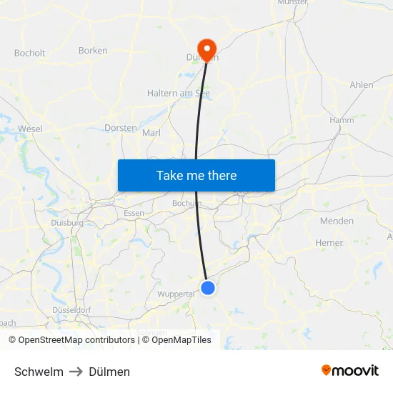 Schwelm to Dülmen map