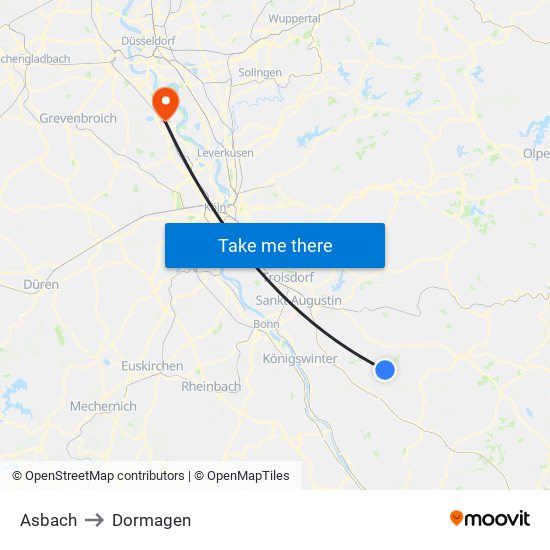 Asbach to Dormagen map