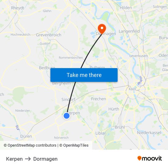 Kerpen to Dormagen map