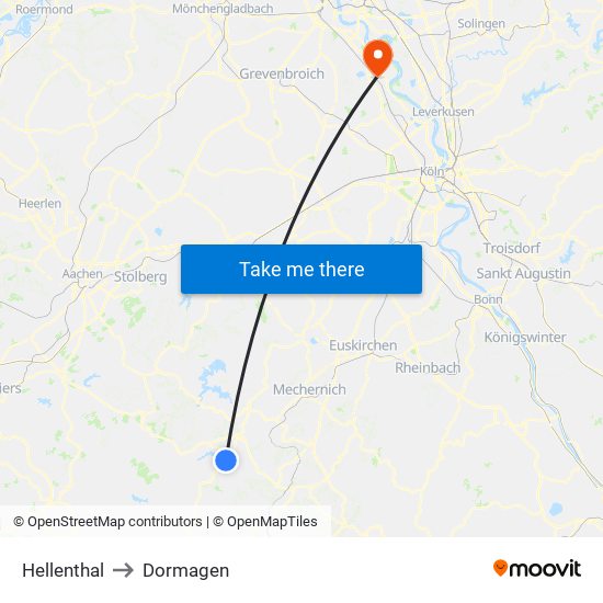 Hellenthal to Dormagen map