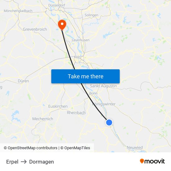 Erpel to Dormagen map