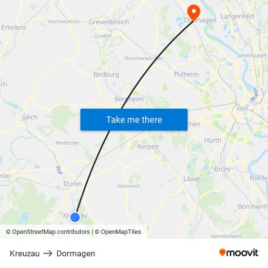 Kreuzau to Dormagen map