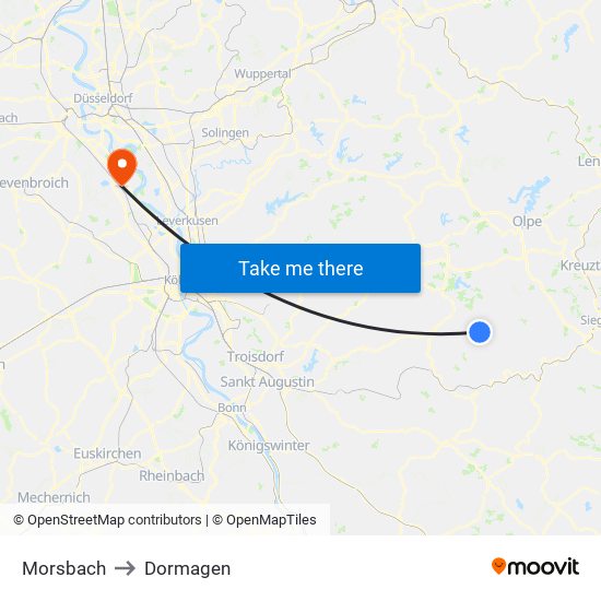 Morsbach to Dormagen map