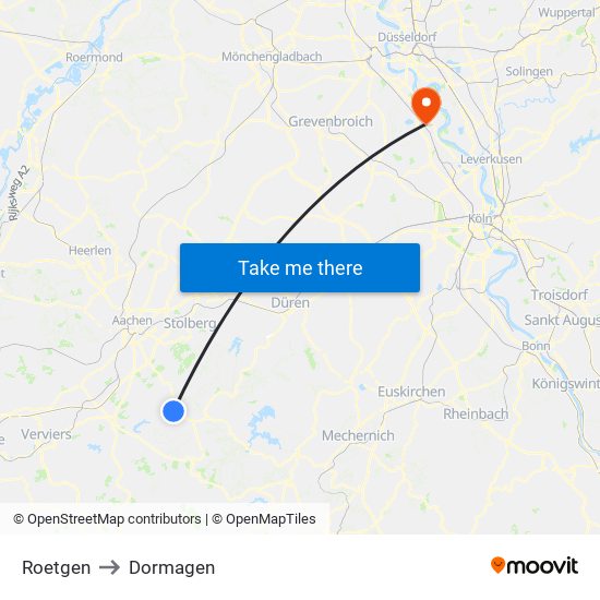 Roetgen to Dormagen map