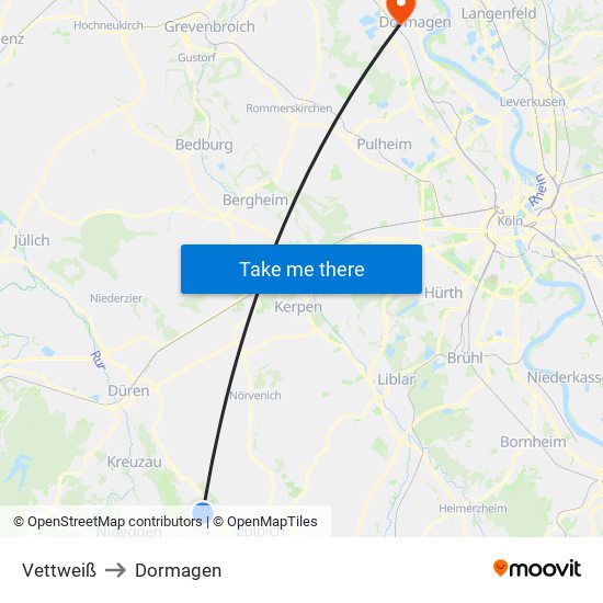 Vettweiß to Dormagen map