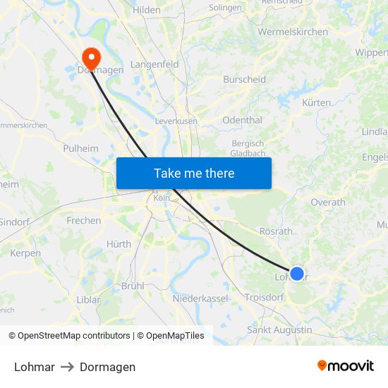 Lohmar to Dormagen map