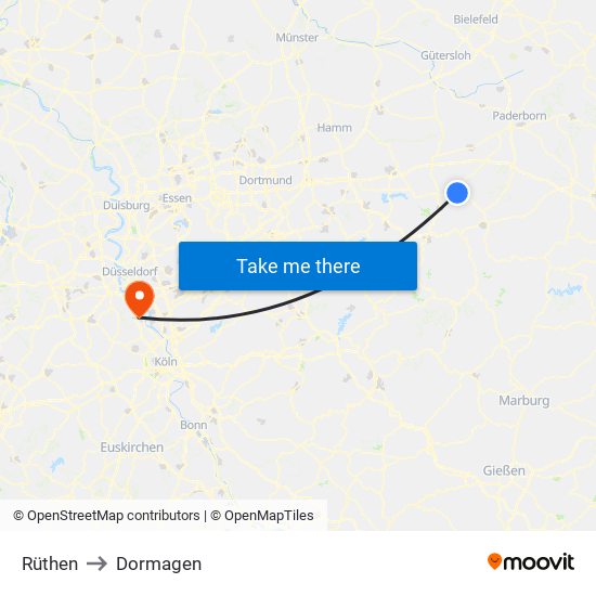 Rüthen to Dormagen map