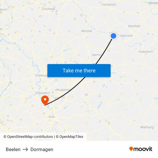 Beelen to Dormagen map