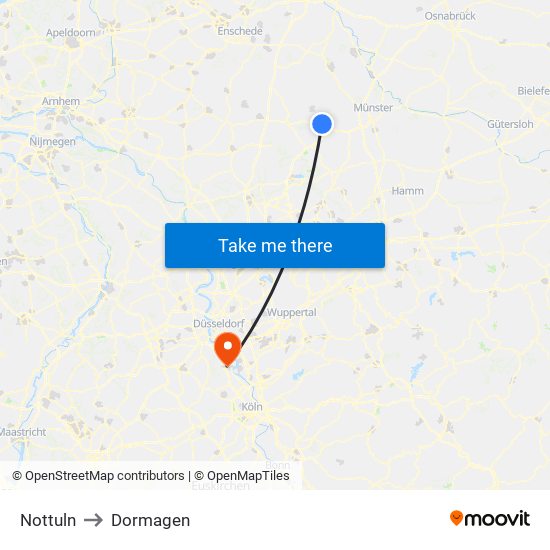 Nottuln to Dormagen map