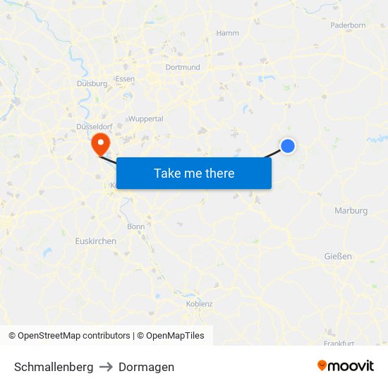 Schmallenberg to Dormagen map