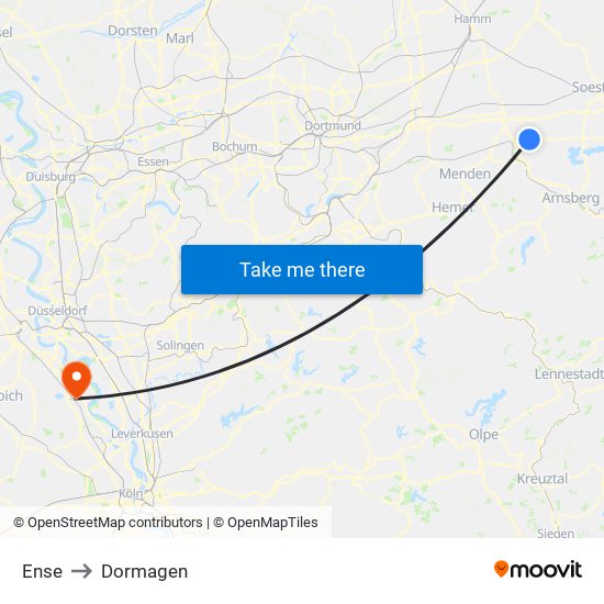 Ense to Dormagen map