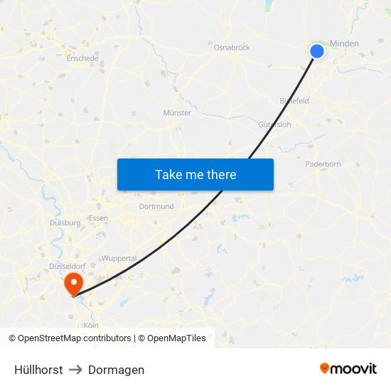 Hüllhorst to Dormagen map