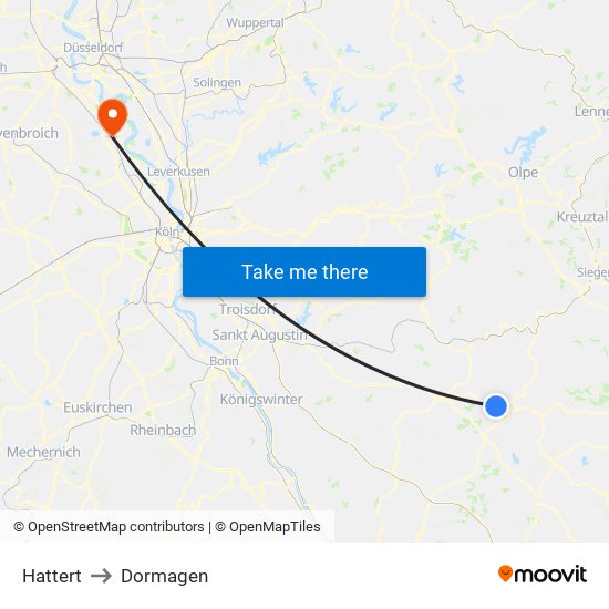 Hattert to Dormagen map