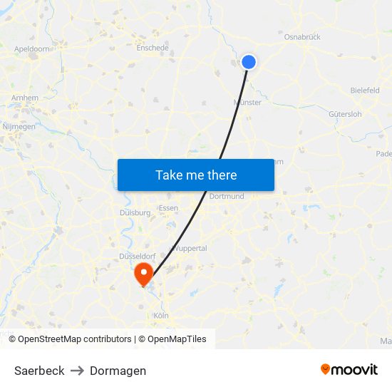 Saerbeck to Dormagen map