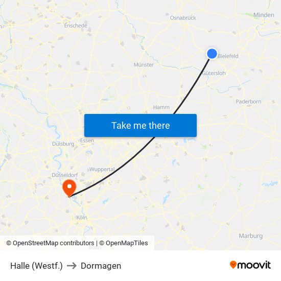 Halle (Westf.) to Dormagen map