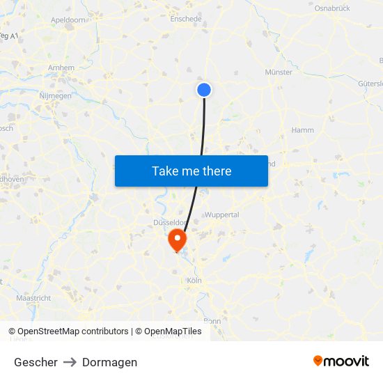 Gescher to Dormagen map