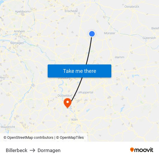 Billerbeck to Dormagen map