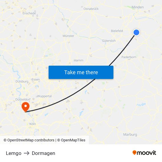 Lemgo to Dormagen map