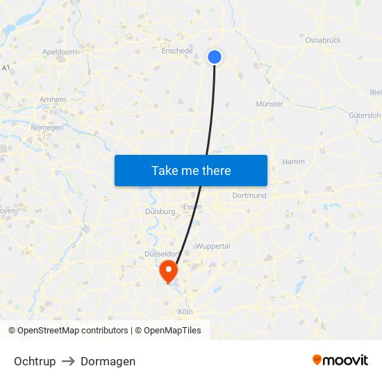 Ochtrup to Dormagen map