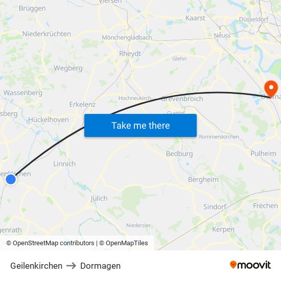 Geilenkirchen to Dormagen map