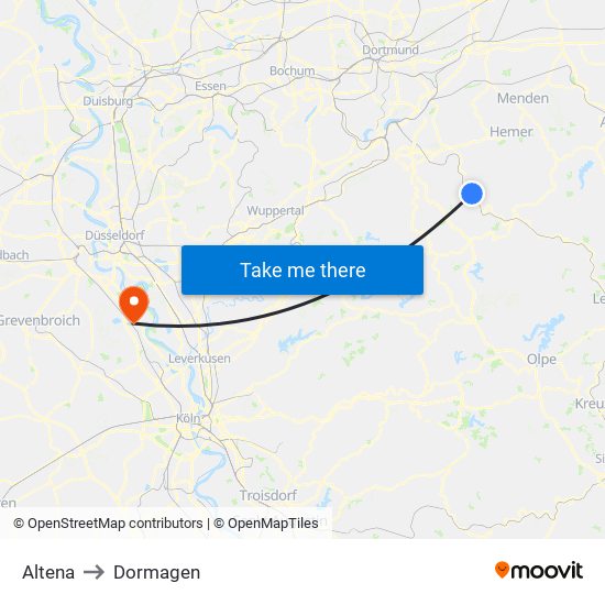 Altena to Dormagen map