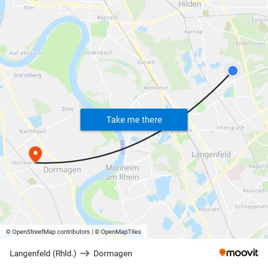 Langenfeld (Rhld.) to Dormagen map
