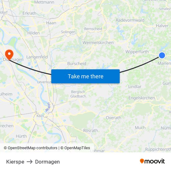 Kierspe to Dormagen map