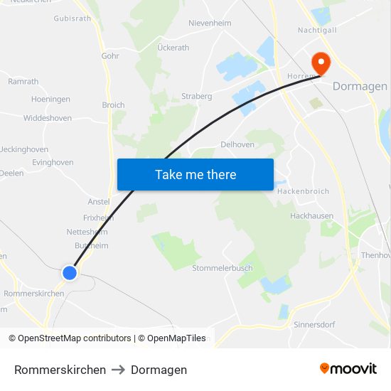 Rommerskirchen to Dormagen map