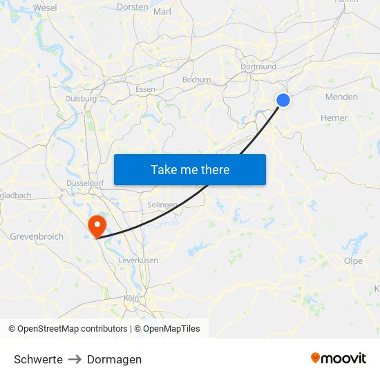 Schwerte to Dormagen map