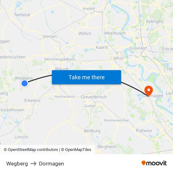 Wegberg to Dormagen map