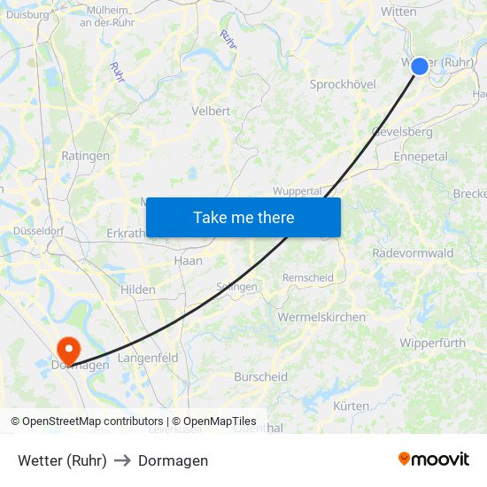 Wetter (Ruhr) to Dormagen map
