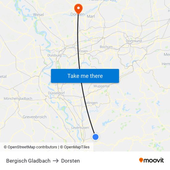 Bergisch Gladbach to Dorsten map