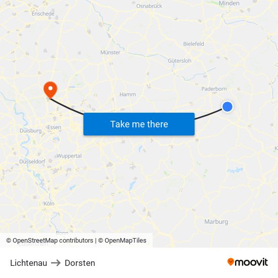 Lichtenau to Dorsten map