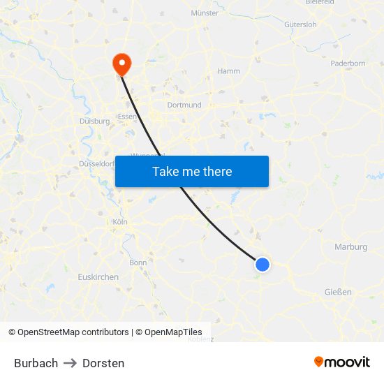 Burbach to Dorsten map