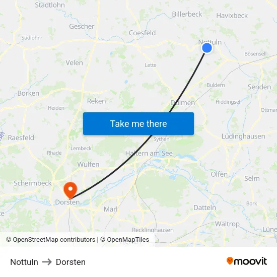 Nottuln to Dorsten map