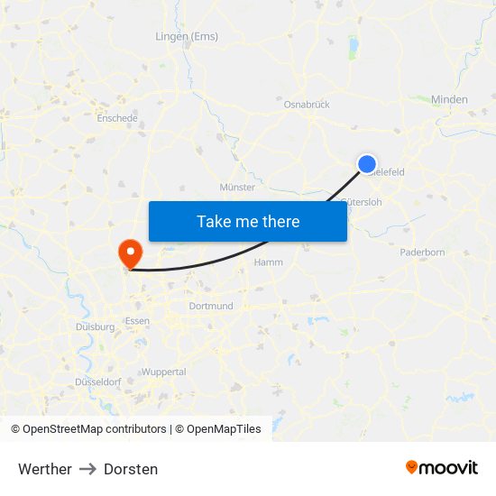 Werther to Dorsten map