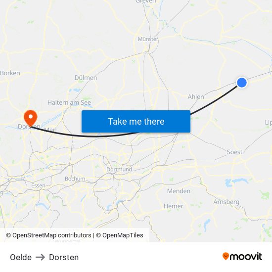 Oelde to Dorsten map