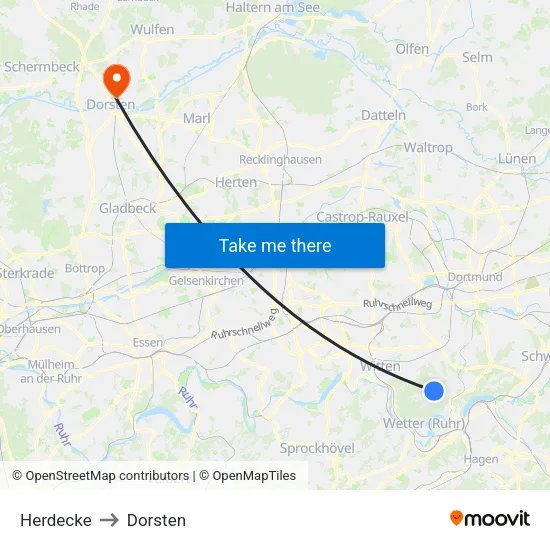 Herdecke to Dorsten map