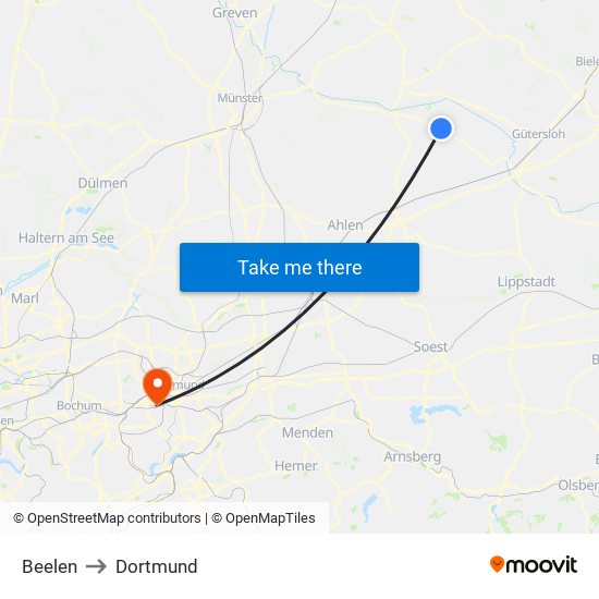 Beelen to Dortmund map