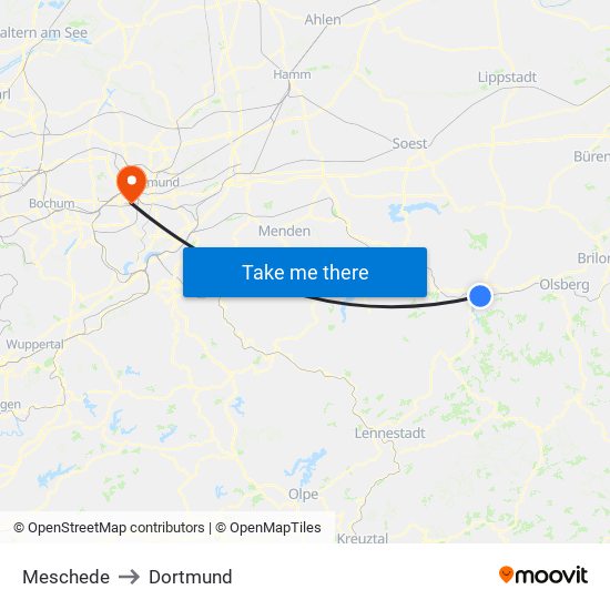 Meschede to Dortmund map