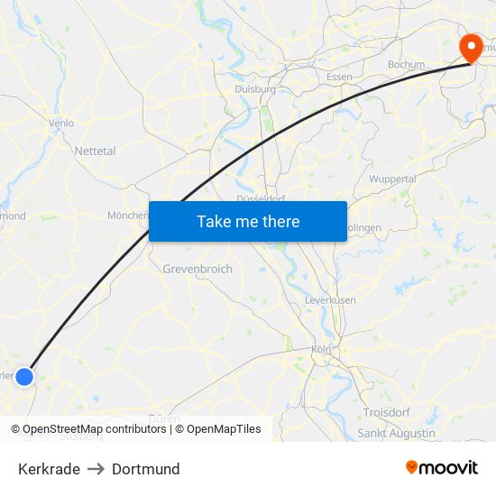 Kerkrade to Dortmund map