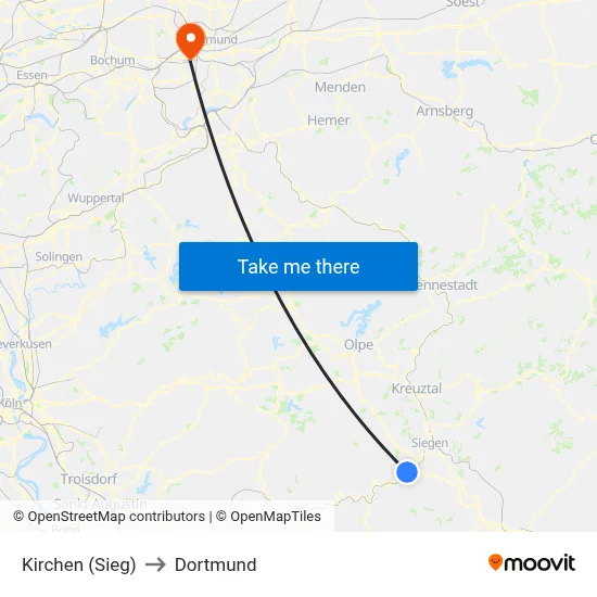 Kirchen (Sieg) to Dortmund map
