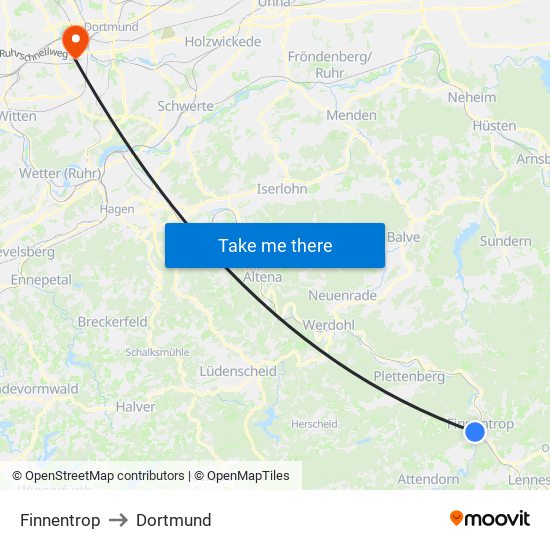 Finnentrop to Dortmund map