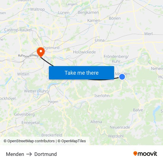Menden to Dortmund map