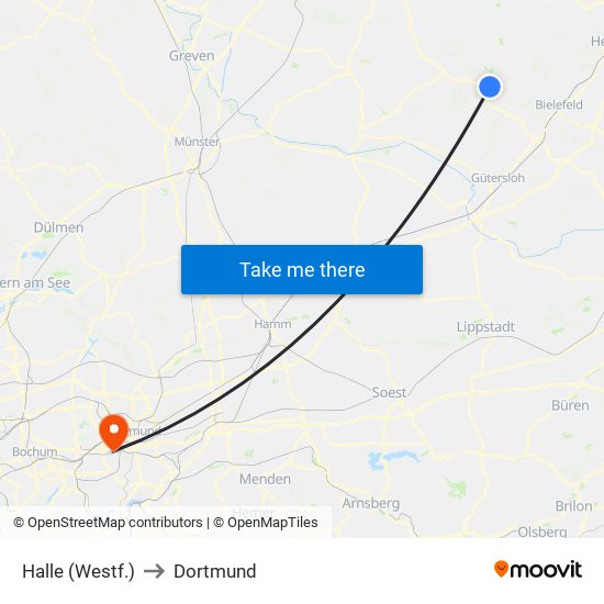 Halle (Westf.) to Dortmund map